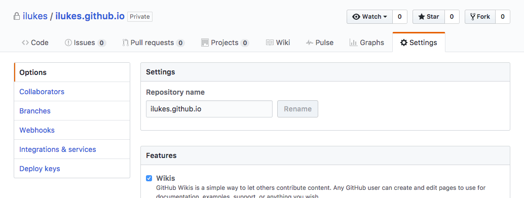 Repository's Settings Option